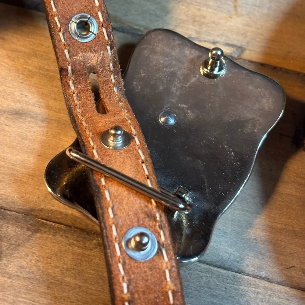 Qty 2  Leather Western Belts with  1 removable Silver Buckle 301/2 “ & 31” L